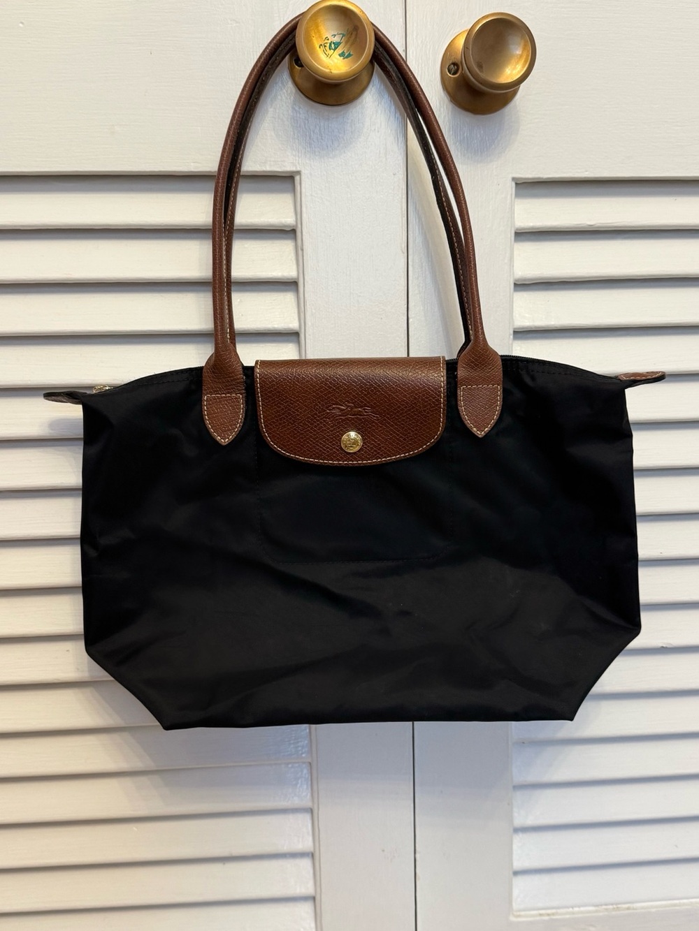 Longchamp Black Leather Le Pliage Bag